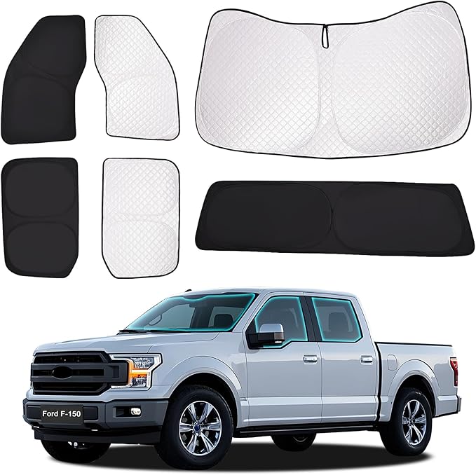 ZATOTOO Car Window Shades for 2021-2024 Ford F-150 Sun Shade for Side Window Front and Rear Windshield, Full Privacy Protection UV Ray Sun Blocker Heat Insulation for Camping Napping Long Time Parking