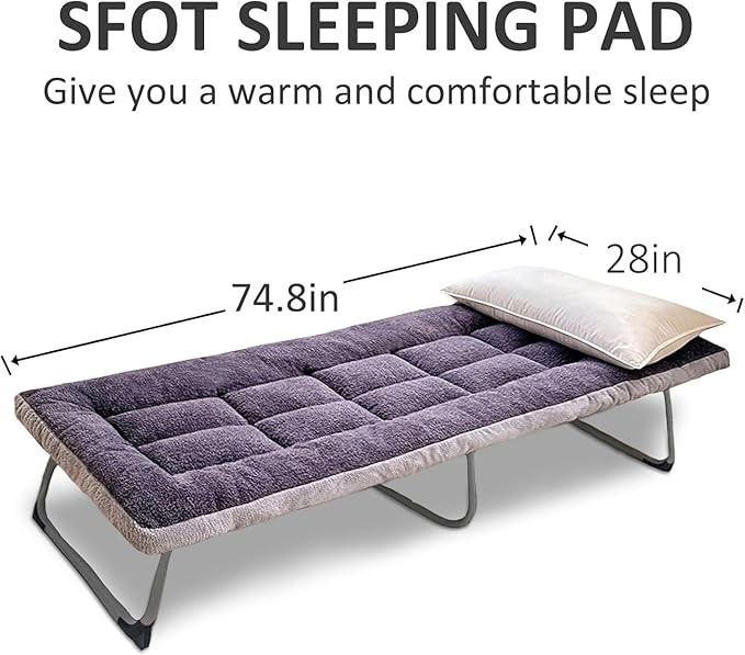 Thick Camping Sleeping Pad - Lamb Fluff Camping Cot Pads for Adult, Soft Sleeping Mat, Non-Slip Camping Mattress Pad for Camp Cot/Rv Bunk/Narrow Twin Beds