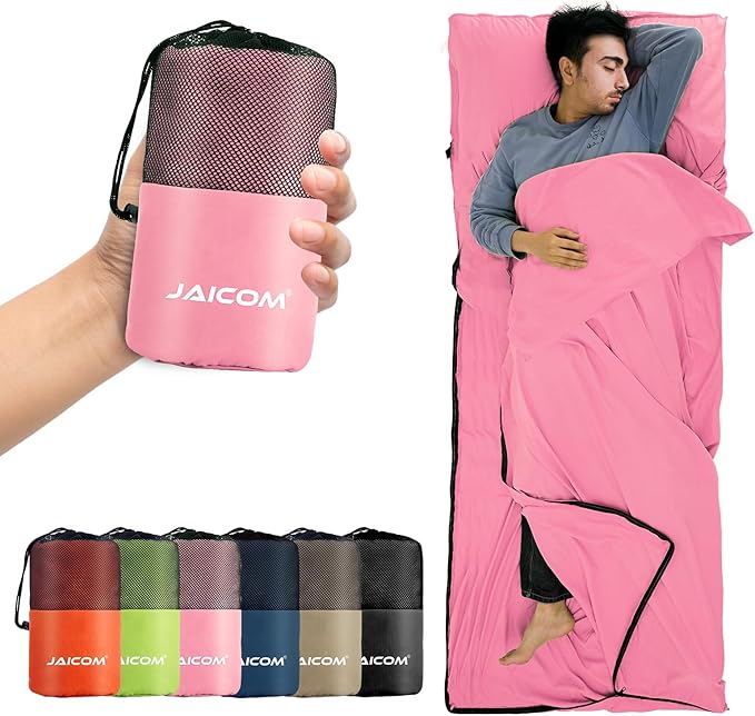 JAICOM Sleeping Bag Liner, Travel Sheets & Adult Sleep Sack, Ultralight and Portable Summer Sleeping Bag - Ideal for Backpacking, Hotels and Hostels, Business Trips, Camping