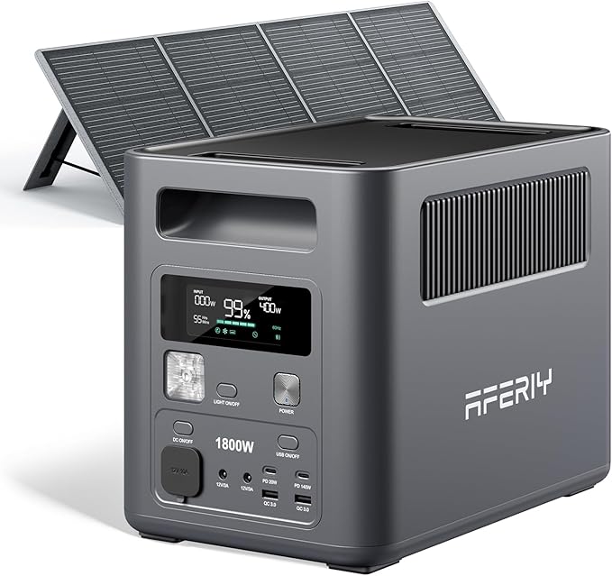 AFERIY 200W High-Capacity Solar Panel with 1024Wh Portable Power Station, High-Power Solar Generator System, 1800W AC Output, Compact & Durable for Extended Off-Grid, Home Backup, RV