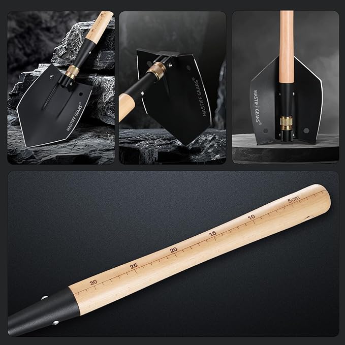 MASTIFF GEARS WWII M38 Military Style Folding Shovel - 1050 Steel, Nordic Beechwood Handle, Axe/Hammer, MOLLE Sheath for Camping Emergency (Berserker's Fist)