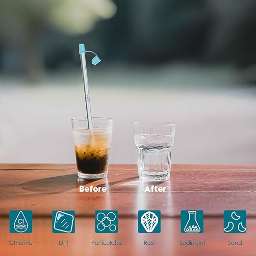Portable Water Filter Straw, 316L Stainless Steel Reusable Personal Water Purifier for Camping Hiking Backpacking Travel, Emergency Survival Gear (2 -Pack)