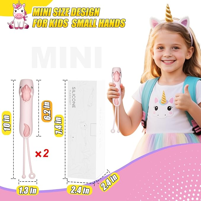 Rechargeable Kid's Flashlight, LED Kid Flashlight for Boys and Girls, Pink Unicorn for 4-6 Year Old Girls and Boys, Camping and Outdoor Exploration, Birthday Gift (2 Unicorn)