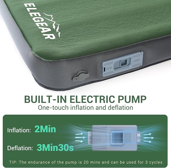 Elegear CumbreX™ Air & Foam Self Inflating Sleeping Pad, Built-in Electric Pump 4" Ultra-Thick Memory Foam Camping Mattress with Pillow Double Camping Pad 4-Season R-value 9.5 Camp Mat for Travel Full