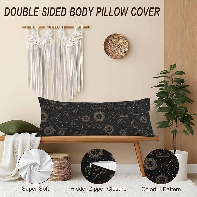 Couch Pillows Decorative Body Pillow Cover Sun and Moon, Galaxy Space Celestial Sun Moon Body Pillowcase for Men Women, Body Pillow Covers 20" X 54" Cushion Cases for Sofa Bed