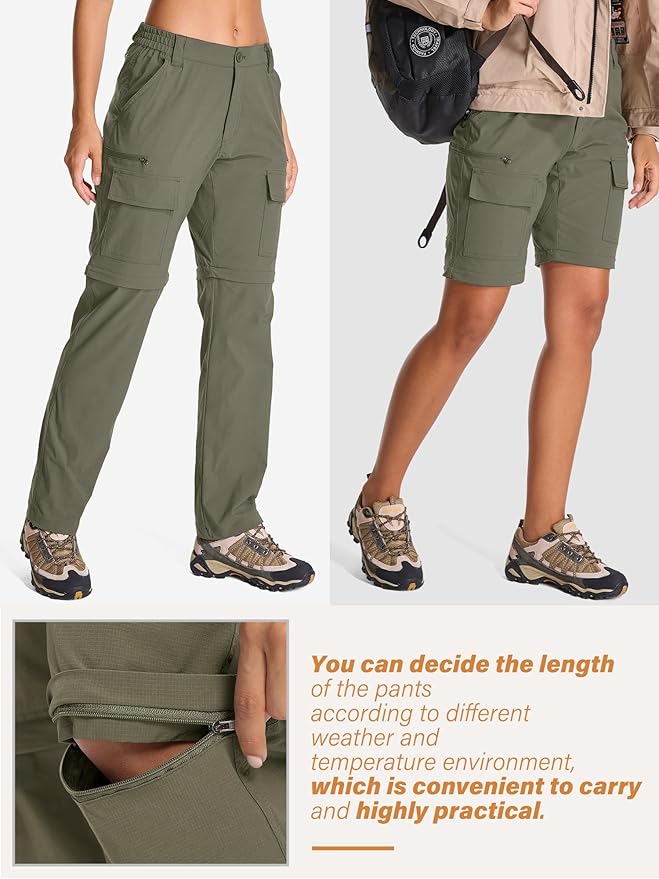 Womens Hiking Pants Convertible Quick Dry Stretch Lightweight Zip Off Outdoor Safari Pants with Cargo Pockets