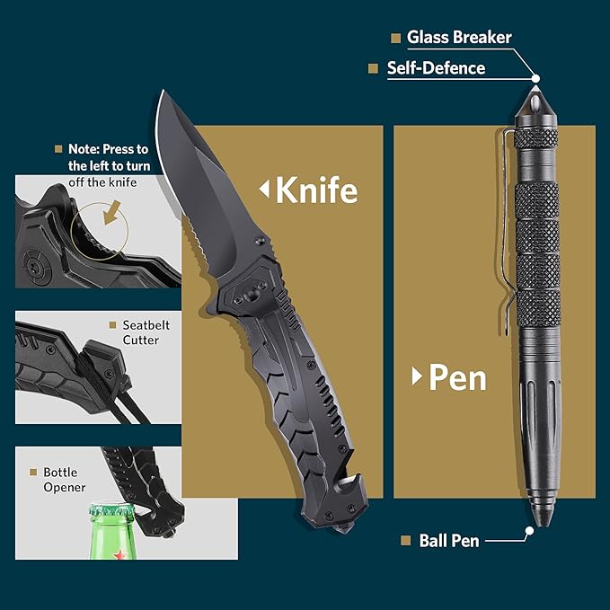 ABPIR Gifts for Christmas Survival Kits for Men Dad Husband Him, 13 in 1 Survival Gear and Equipment Tactical Tools for Camping Hiking Hunting Outdoor Adventure, Cool Birthday Idea