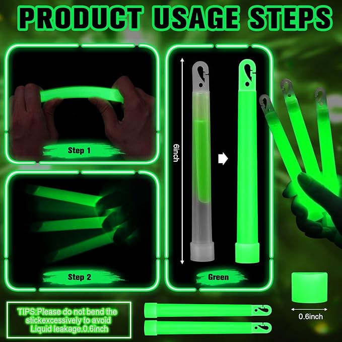 Sotiff 6" Bright Large Glow Sticks Bulk Glow Emergency Glowsticks Snap Military Grade Lights Sticks Long Last Survival Kits for Hiking Party Camping Activities