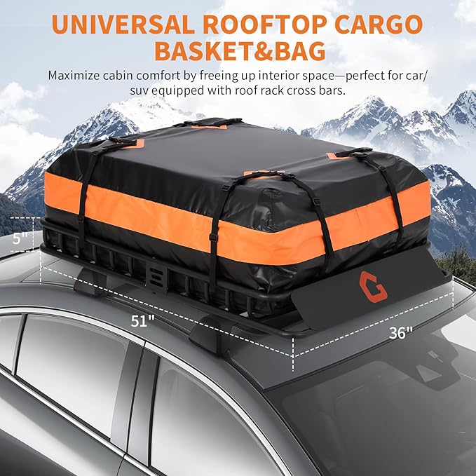 GarveeLife 51’’x36’’ Roof Rack Basket,Heavy Duty Universal Car & Truck Cargo Carrier with Net and Waterproof Cargo Bag, Luggage Holder with Extension for Universal,200 LB Capacity