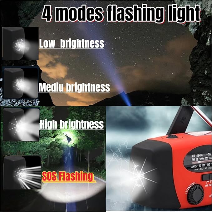 18500mWh/5000mAh Hand Crank Emergency Weather Radio, AM FM NOAA Solar Radio with Led Flashlight and Earphone Jack, Charger for Smartphone, Self Powered Radios with SOS Alarm