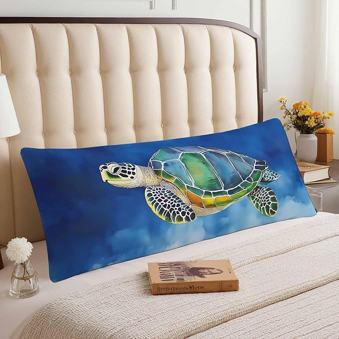 20x54 Body Pillow Cover Sea Turtle Zipper Body Pillowcase Side Sleeper Pillow Covers Ocean Turtle Body Cushion Cover Body Pillow Cases for Men Women Home Bedroom, Blue