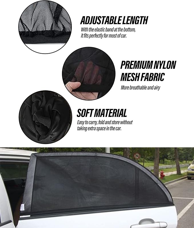 ESEWALAS Car Window Shades,Car Window Covers,Adjustable Elastic Fabric Sun Shade for Automotive Heat and UV Protection,Breathable Mesh Windows Screen,Fits Most Cars,Sedans,SUVs,MPVs,Pickup,Truck