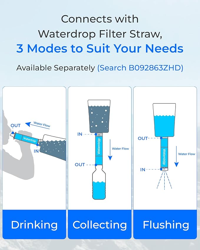 Waterdrop 16 oz Collapsible Water Pouch, Pack of 3, Hiking, Camping, Travel, BPA-Free, Reusable, Foldable