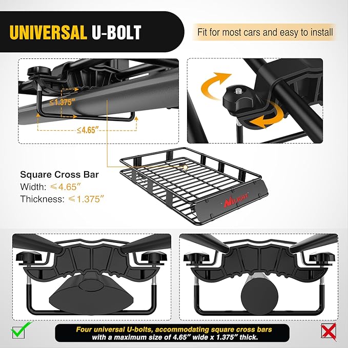 Nilight 64" x 39" x 6" Universal Roof Rack Cargo Basket Heavy-Duty 250LBS Capacity Rooftop Cargo Carrier Luggage Holder for SUV Truck Vehicle