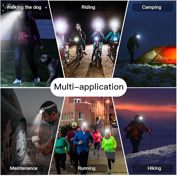 KunHe 20 Pack led Rechargeable Headlamp Flashlight Headlight Motion Sensor 10 Mode for Outdoor Camping Gear Hiking Fishing Running Cycling Headlight Emergency Lights for Home