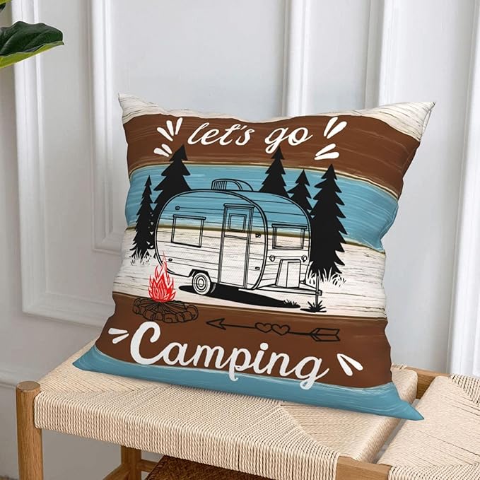 Camping Throw Pillow Covers 18 X 18 Inch Set of 4 Decorative Cushion Cover Home Decor for Sofa Chair Couch Bedroom Living Room