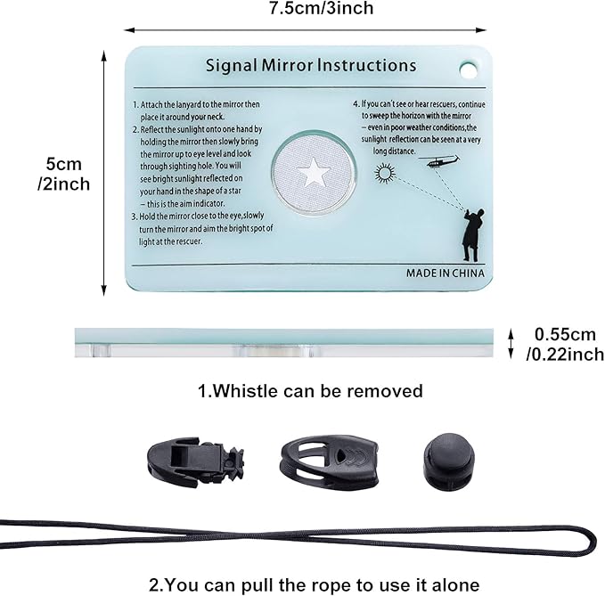 2 Pieces Signal Mirror Survival Reflective Mirror 2 x 3 Inch Send Remotely PFD Mirrors Outdoor Survival Signal Mirror Survival Technologies Small Signal Mirror for Backpacking