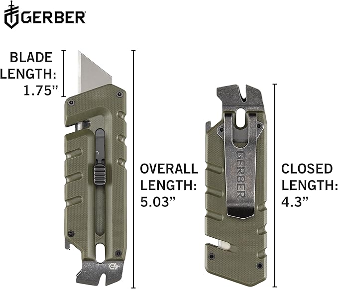 Gerber Gear Prybrid Utility EDC Multitool Pocket Utility Knife, Razor Knife with Retractable Hobby Blade and Pry Bar, Green G10 with Clip