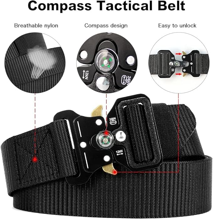Tactical Belt Men 4 Pack, Compass Military Nylon Web Belt, Heavy Duty Belt Quick Release Metal Buckle Riggers Belt