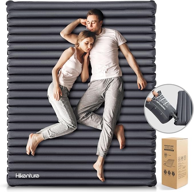 Hikenture Double Sleeping Pad for Camping, Ultralight 4" Extra-Thick Camping Mattress 2 Person, Inflatable Backpacking Sleeping Mat, Hiking Air Mattress for Tent (Grey Pumpsack 79x47.5in)