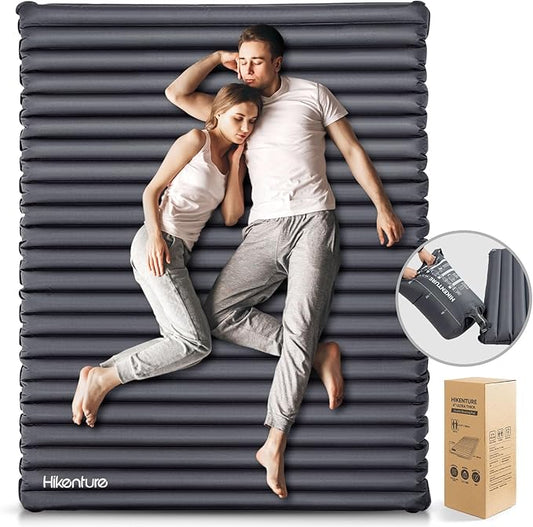 Hikenture Double Sleeping Pad for Camping, Ultralight 4" Extra-Thick Camping Mattress 2 Person, Inflatable Backpacking Sleeping Mat, Hiking Air Mattress for Tent (Grey Pumpsack 79x47.5in)