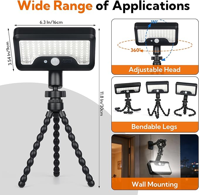 VZZNN 4 Pack Solar Motion Sensor Lights Outdoor, Flexible Octopus Tripod Security Lights, IP65 Waterproof with USB-C Charging, 600LM for Camping, Fence, Patio, Garden