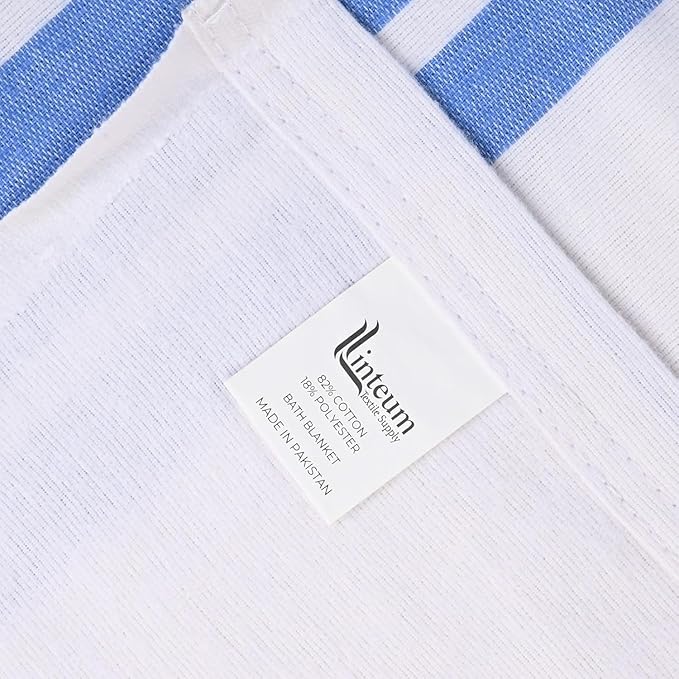 Linteum Textile Cotton Blended Hospital Patient Bath Blanket, Bed Bath Sheet, Twin Blanket Lightweight Sheet Blankets (24-Pack, 70x90 in, 1.75 lb.) White with Blue Stripes