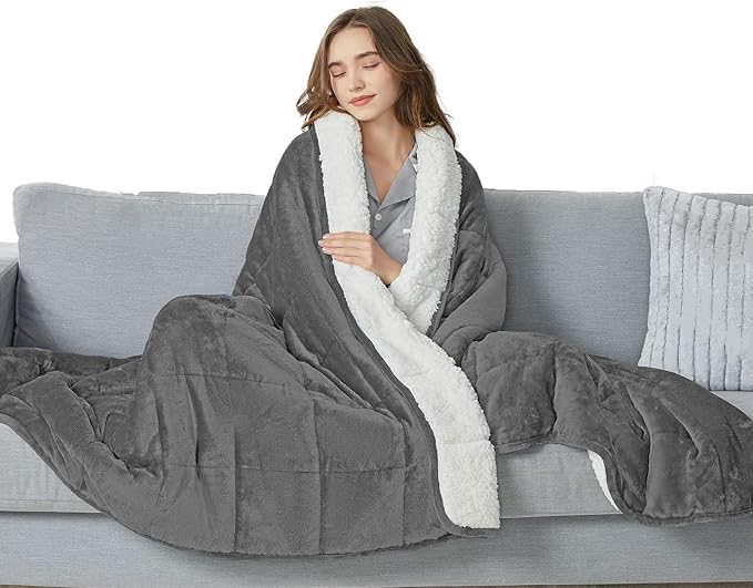 yescool Weighted Blanket for Adults (15 lbs, 48" x 72", Light Gray) Heavy Blanket for Sleeping Perfect for 140-160 lbs, Twin Size Breathable Blanket with Premium Glass Bead, Machine Washable
