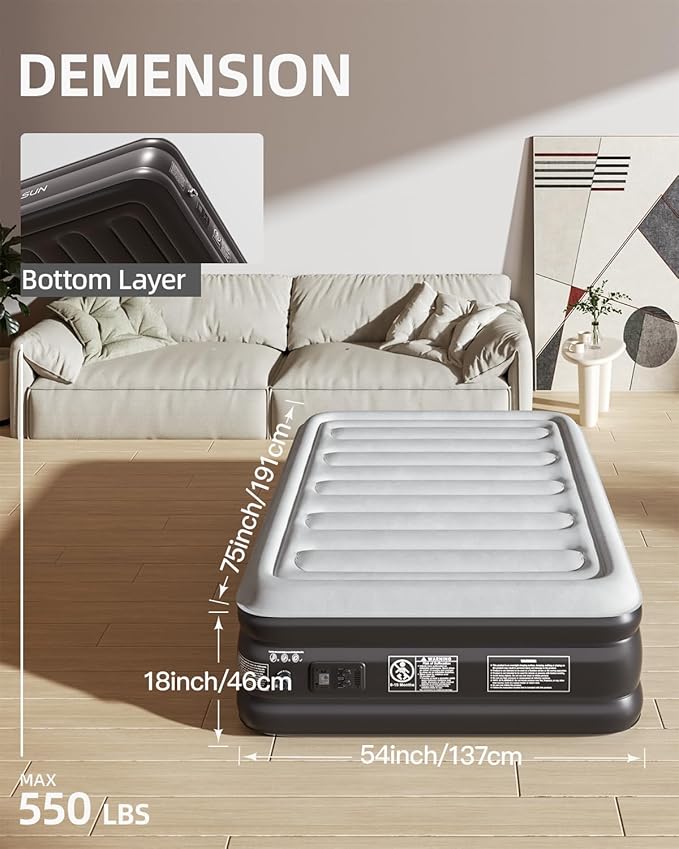 CHILLSUN 2026 Upgraded Air Mattress Full with Built in Pump, 18" Raised Comfort Blow up Mattress Inflatable Mattress Colchon Inflable, Flocked Top Air Bed with Storage Bag for Home Camping & Guests