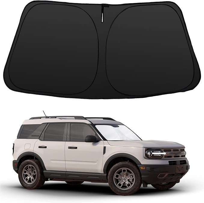 Windshield Sun Shade Custom Fit for 2021 2022 2023 2024 2025 2026 Ford Bronco Sport Accessories Foldable Sunshade Sun Blocker Protect Car from Sun Rays & Heat Damage Keep Car Cooler