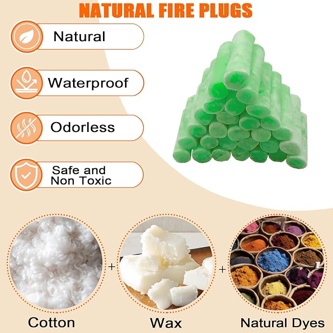 E500 Fire Plugs, 50 Pack All-Natural Fire Starters, Non-Toxic & Odor-Free, Long Burn Fire Starter for Camping, Fire Pits, BBQ & Emergency