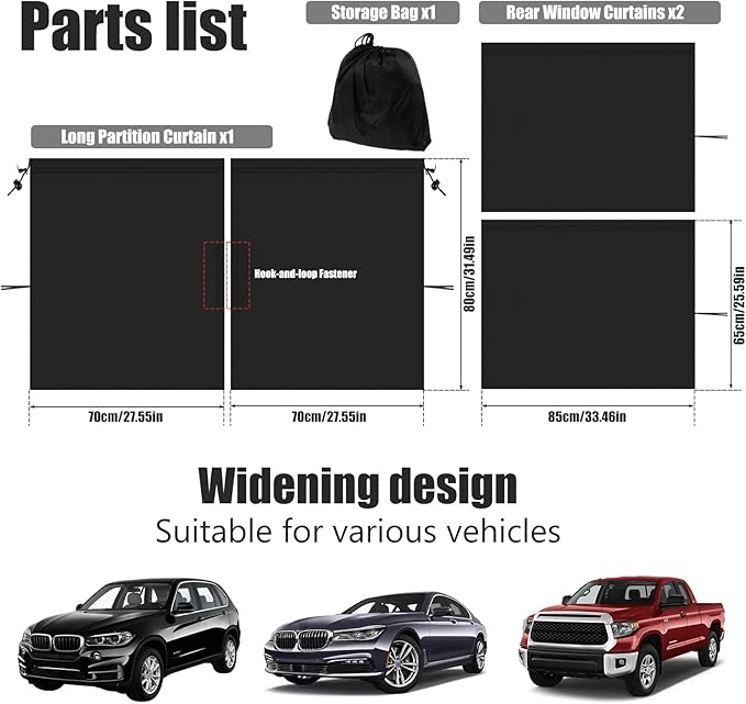 Car Privacy Curtains, Universal Car Window Shades Light Blocking Sunshades, Auto Blackout Curtains Baby Shades Wide Sedan SUV Sunshade Screen Covers for Travel Camping Nap Sleeping (3 pcs)
