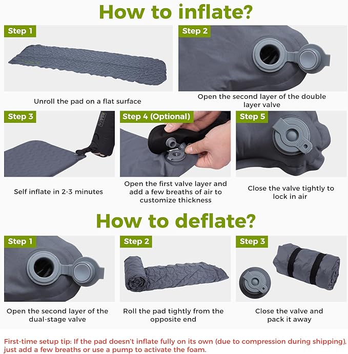 ATEPA Self-Inflating Sleeping Pad, Compact Foam Camping Pad with 3cm High-Resilience 4-Side-Compression Sponge, Lightweight & Portable Mat for Backpacking, Hiking, Camping, Grey