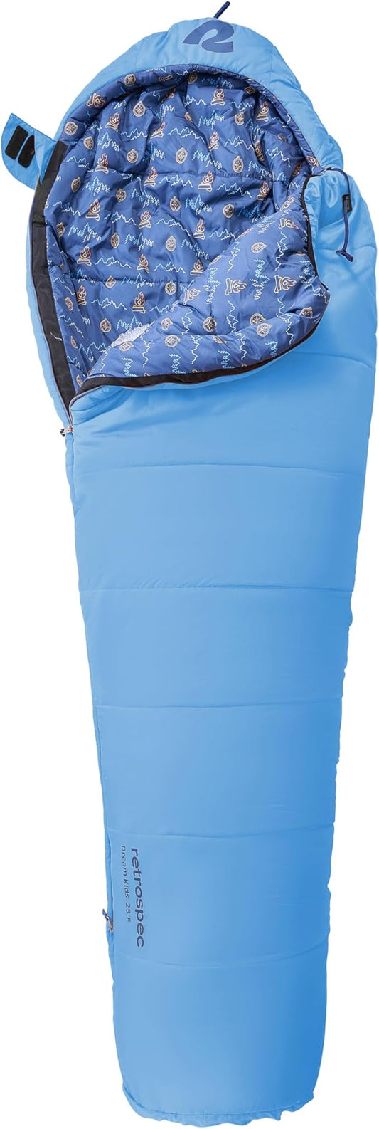 Retrospec Dream 25 Kids Sleeping Bag for Camping - Mummy Style, Water-Resistant, Lightweight 3lbs 3oz, Adjustable Length, Draft Collar, 25°F Rating