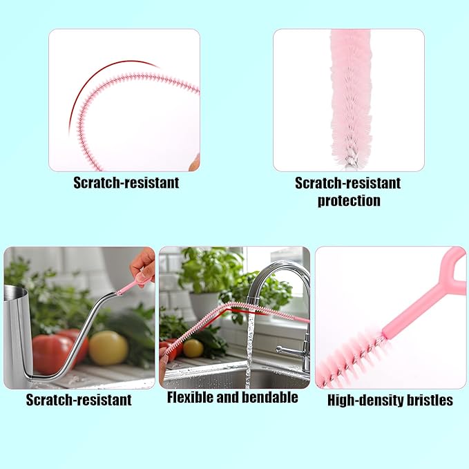 4pcs Straw Cleaner Brushes Compatible with Stanley, 31.5cm/12.4in Extra Long Full Bristle Coverage Reusable Straw Cleaning Brushes Cleaning Accessories (Macaron Pink, 3 Sizes)