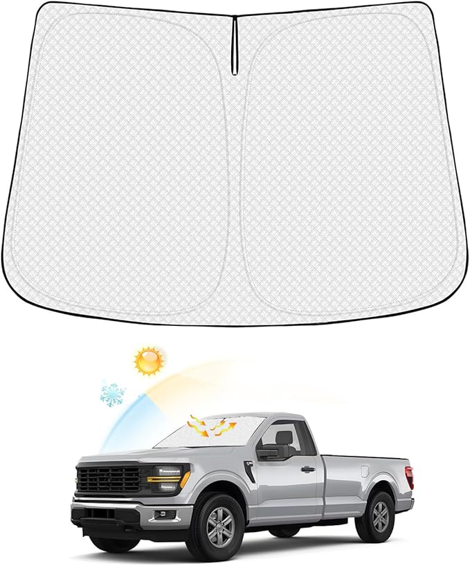 Canvcle Windshield Sun Shade for Ford F-150 2021-2025 2026 F150 Accessories Thicken 6-Layer Front Window Sunshade Cover Sun Visor Protector Foldable Block UV Rays Keep Vehicle Cool