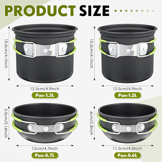 18 Pcs Camping Cookware Mess Kit, Lightweight Pot Pan Mini Stove 2 Set Stainless Steel Cups Plates Forks Knives Spoons Backpacking Cooking Set for Camping, Hiking, Backpacking and Picnic
