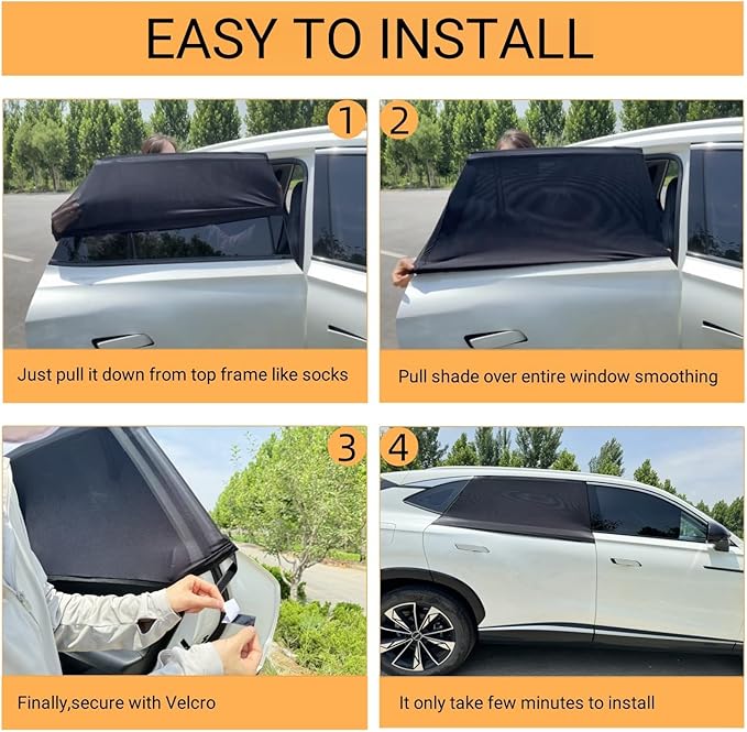 2Pack Car Window Mesh Screen 20"x43", Elastic Breathable Mesh Window Screen Sunshades Fit for Most Cars SUVs