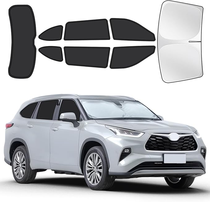 for Toyota Highlander 2020-2025 Car Window Shades, 8pcs Privacy Sun Shade Set for Front Windshield Side and Rear Windows, Full Window Covers Keeps Vehicle Cool for Camping Napping