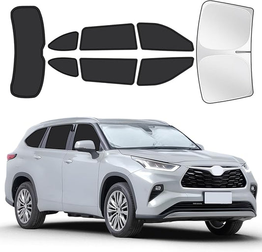 for Toyota Highlander 2020-2025 Car Window Shades, 8pcs Privacy Sun Shade Set for Front Windshield Side and Rear Windows, Full Window Covers Keeps Vehicle Cool for Camping Napping