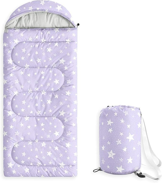 Wake In Cloud - Star Kids Sleeping Bag for Boys Girls Toddlers, Camping in Warm Cold Weather, Backpacking Lightweight Compact Outdoor Liner for 3 Seasons Summer Spring Fall