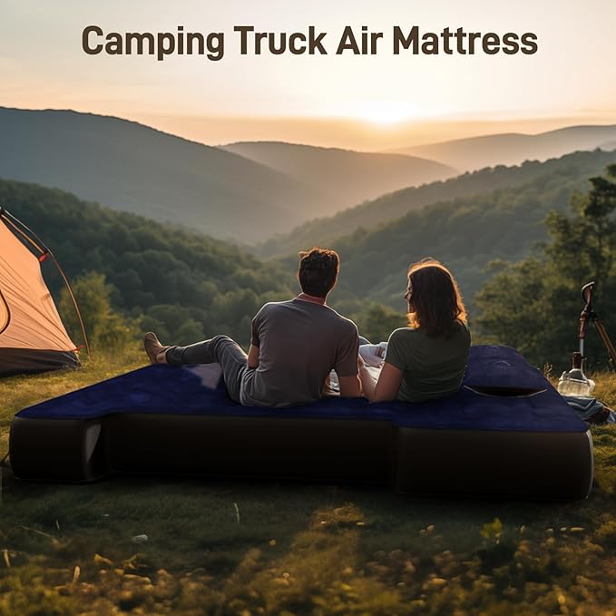 Umbrauto Truck Bed Air Mattress for 5.5'-5.8' Full Size Short Truck Beds, Inflatable Pickup Sleeping Pad for Outdoor Camping with Pump and Pillows, Navy