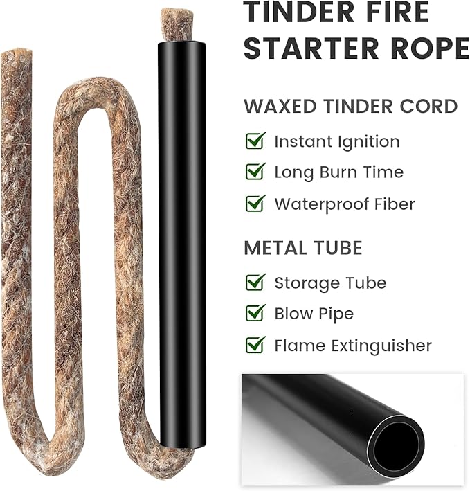 Waterproof Ferro Rod Fire Starter 6x1/2 in & 4x3/8 in, 15,000+ Strikes Flint Fire Steel with Paracord Multi-Tool Striker & Extra Waxed Tinder Cord for Camping, Hiking, Survival & Emergency
