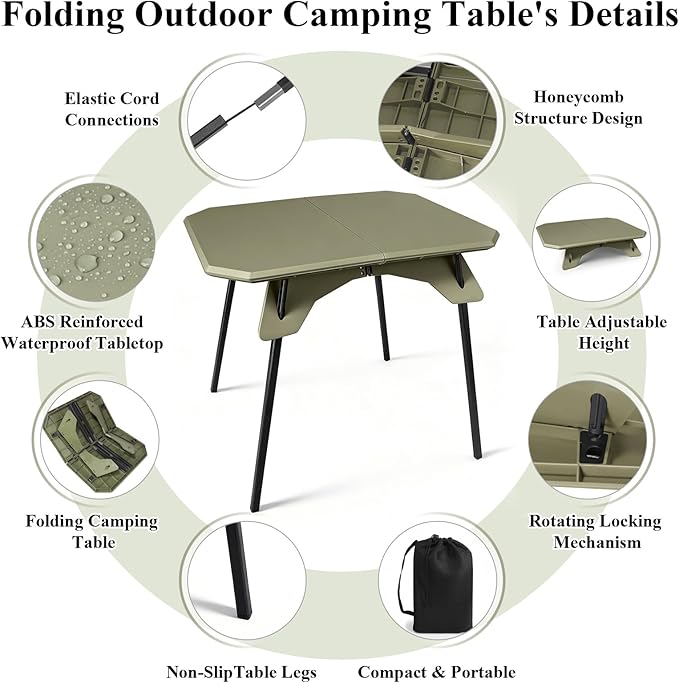 LiveGo Foldable Camping Table, Lightweight Folding Outdoor Table with Aluminum Legs, 2 in 1 Adjustable Height Portable Folding Table for Beach, Picnic, Grilling, Hiking & Fishing Indoor Outdoor