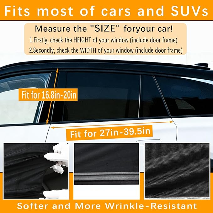 2 Pack Back Car Window Covers Shades Car Side Window Sun Shades,Sunshade for car Window Baby, UV Protection Breathable Spandex Window Covers, Universal Fit Most (99%) of Cars(Medium 39.5"x20")