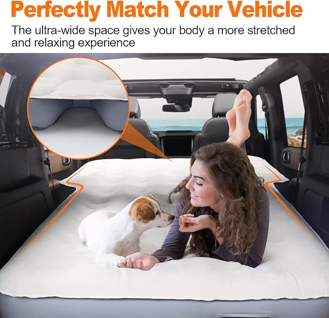 65''SUV Air Mattress Pad for SUV Trunk, 10 Inch Ultra-Thick Inflatable Car Mattress SUV, SUV Air Mattress Camping Bed with Built in Pump