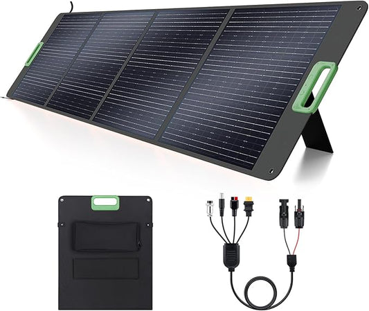 200W High Efficiency ETFE Foldable Solar Panel for Portable Power Station, IP65 Waterproof Solar Charger with Kickstands, DC XT60 & Anderson Outputs for Outdoor RV Camping Emergency Blackout