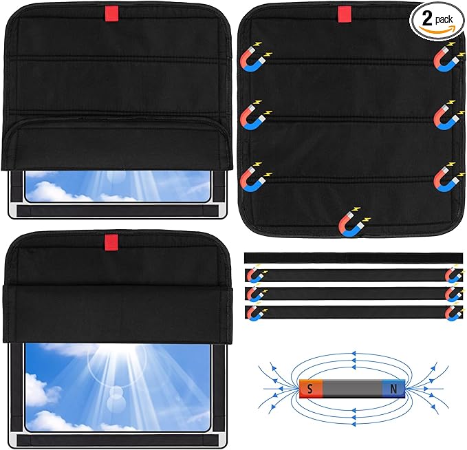 funomo 2 Pcs RV Door Window Shade Cover - Magnetic RV Blackout Window Cover with UV Protection and Privacy Features 16 ¼" x 16 ¼" Foldable Magnet Design, Waterproof Fabric, Reflective Silver Coating