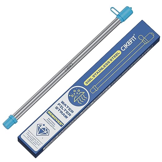 Portable Water Filter Straw, 316L Stainless Steel Reusable Personal Water Purifier for Camping Hiking Backpacking Travel, Emergency Survival Gear （Light Blue,1 Pcs）