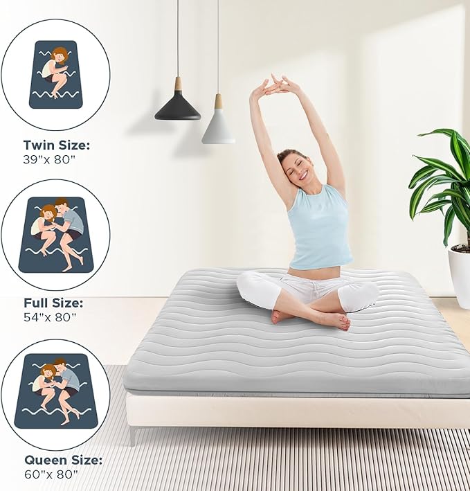 SCHNAUZER HOME Japanese Floor Mattress, 100% High Density Comfortable Foam, Foldable Tatami Mat Sleeping Pad, Ideal for Comfort and Support, Kids Floor Lounger Bed Sofa, Light Grey, Twin